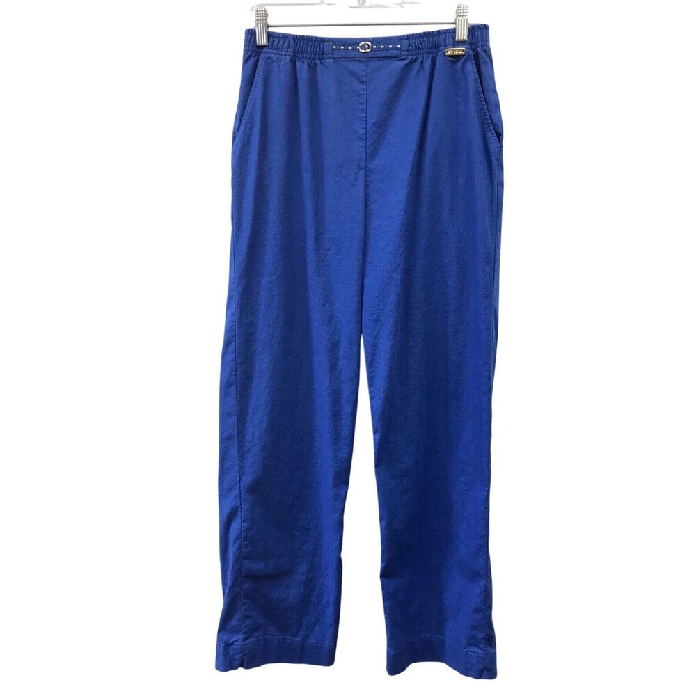 St John Sport By Marie Gray Pants Womens Small Blue Linen Pockets Pull On